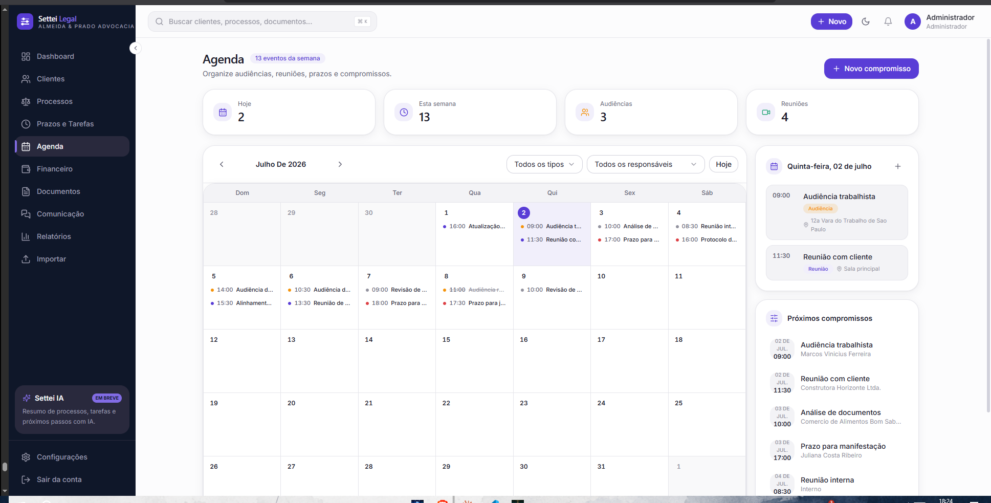 Agenda visual da Settei